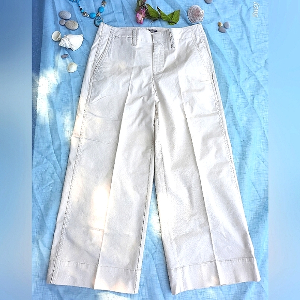 LANDS' END Mid Rise, Wide Leg, Light Beige Pants
